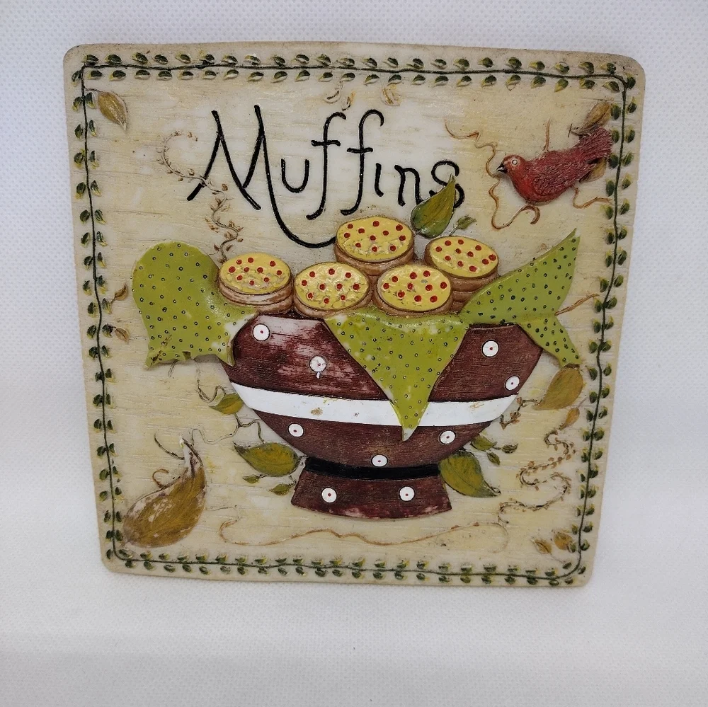 Set of‎ 4 Resin 3D Wall Decor Plaques Tea, Honey, Cookies, and Muffins